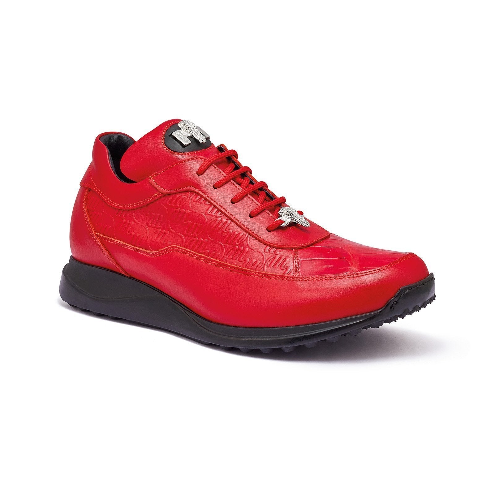 Mauri 8900/2 Bubble Men's Shoes Red Exotic Crocodile / King Nappa Embossed Casual Sneakers (MA5336)