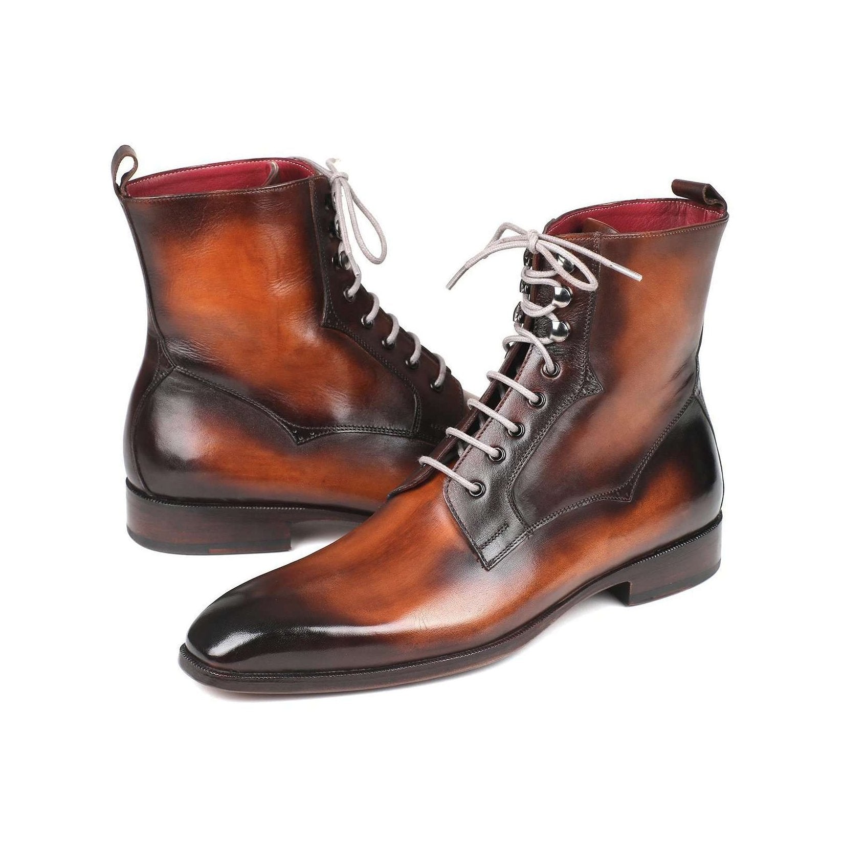 Paul Parkman Handmade Designer Shoes Men's Brown Burnished Leather Lace-Up Boots (PM5867)