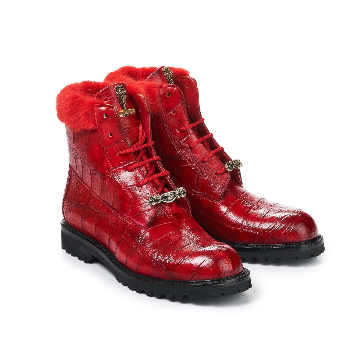 Mauri 4902 Luxury Men's Designer Shoes Mink Red Body Alligator and Baby Crocodile Boots (MA5013)