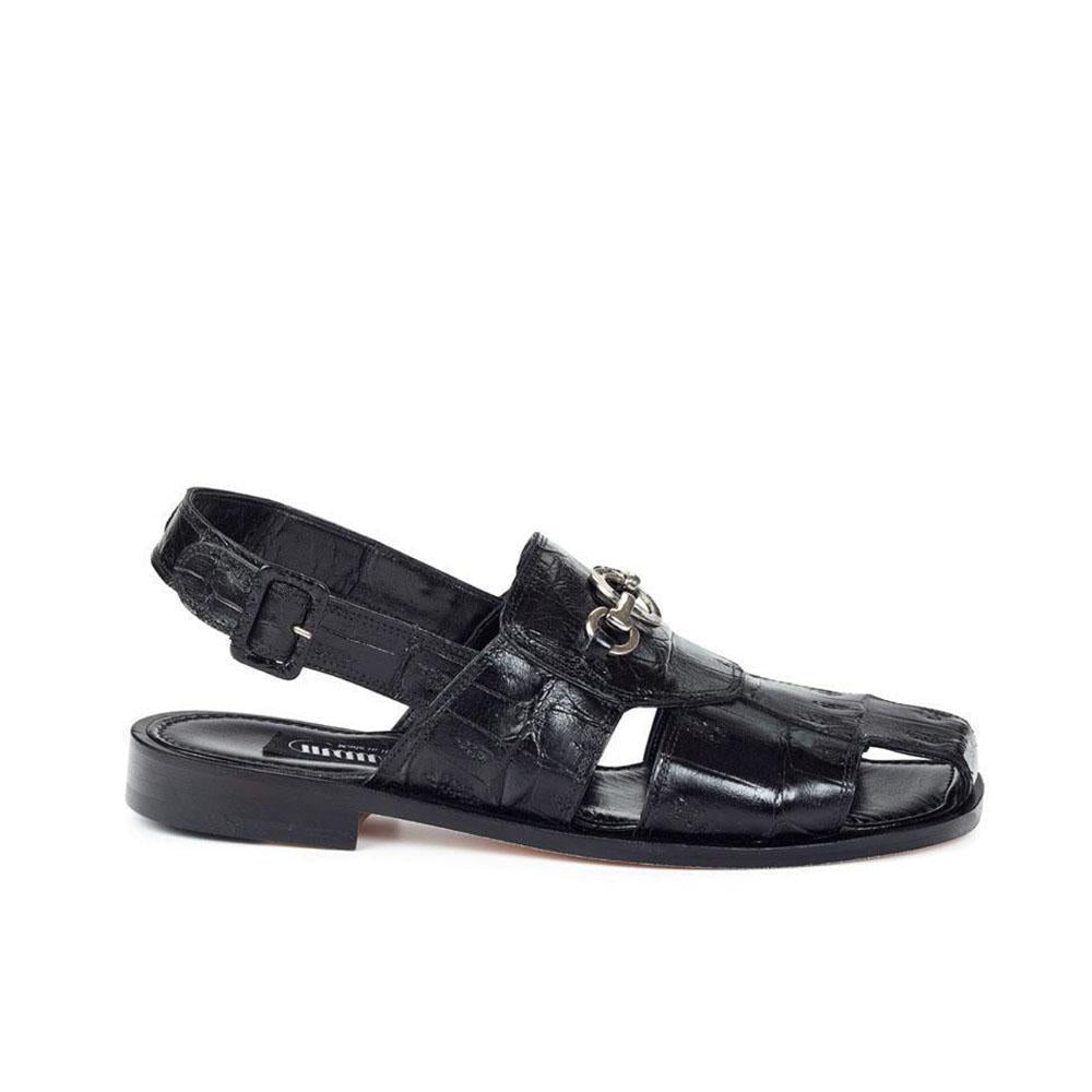 Mauri 1880 Men's Italian Shoes Black Exotic Crocodile Sandals (MA4502)