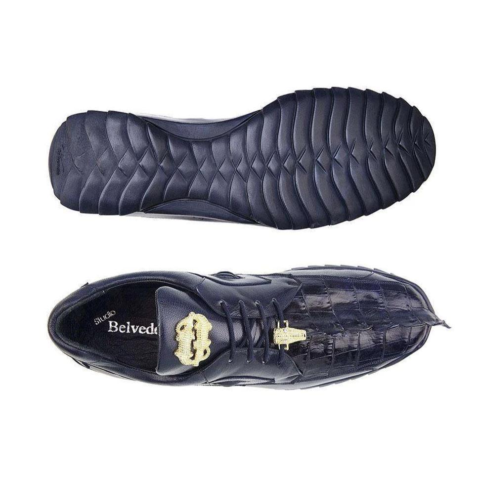 Belvedere Vasco Men's Night Blue Genuine Hornback Crocodile & Soft Calf Sneakers 336122 (BV2202)