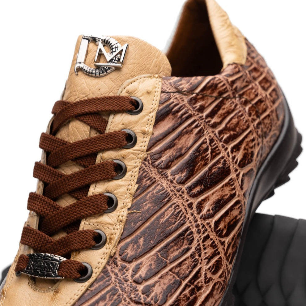 Marco Di Milano Saulo Men's Shoes Green & Cognac Exotic Ostrich / Alligator Casual Sneakers (MDM1045)