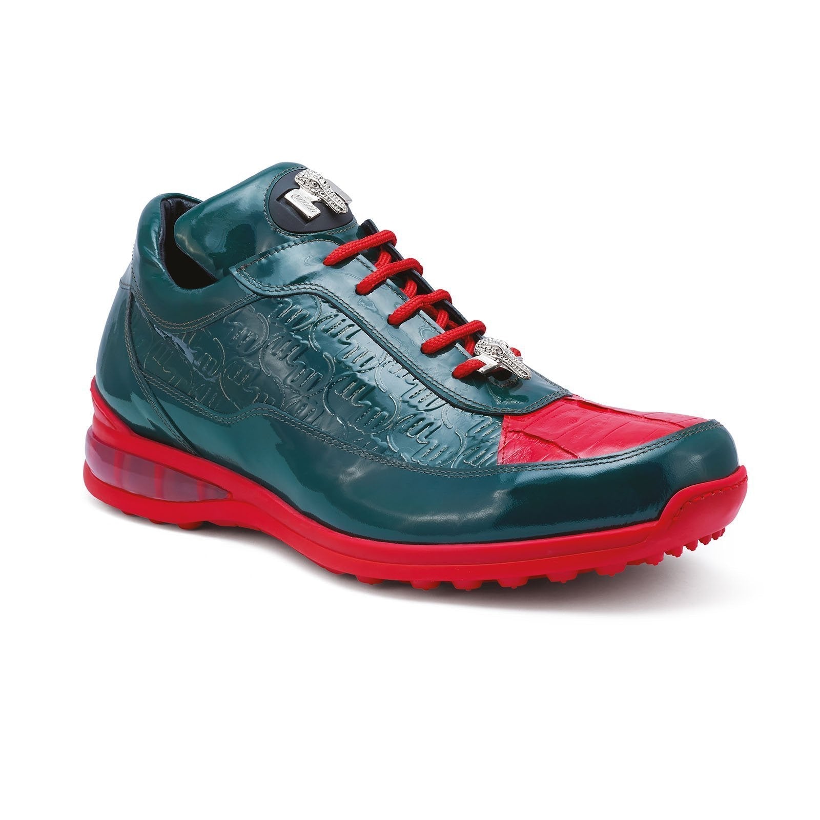 Mauri Bubble 8900/2 Men's Shoes Green & Red Exotic Crocodile / Patent Leather Sneakers (MA5281)