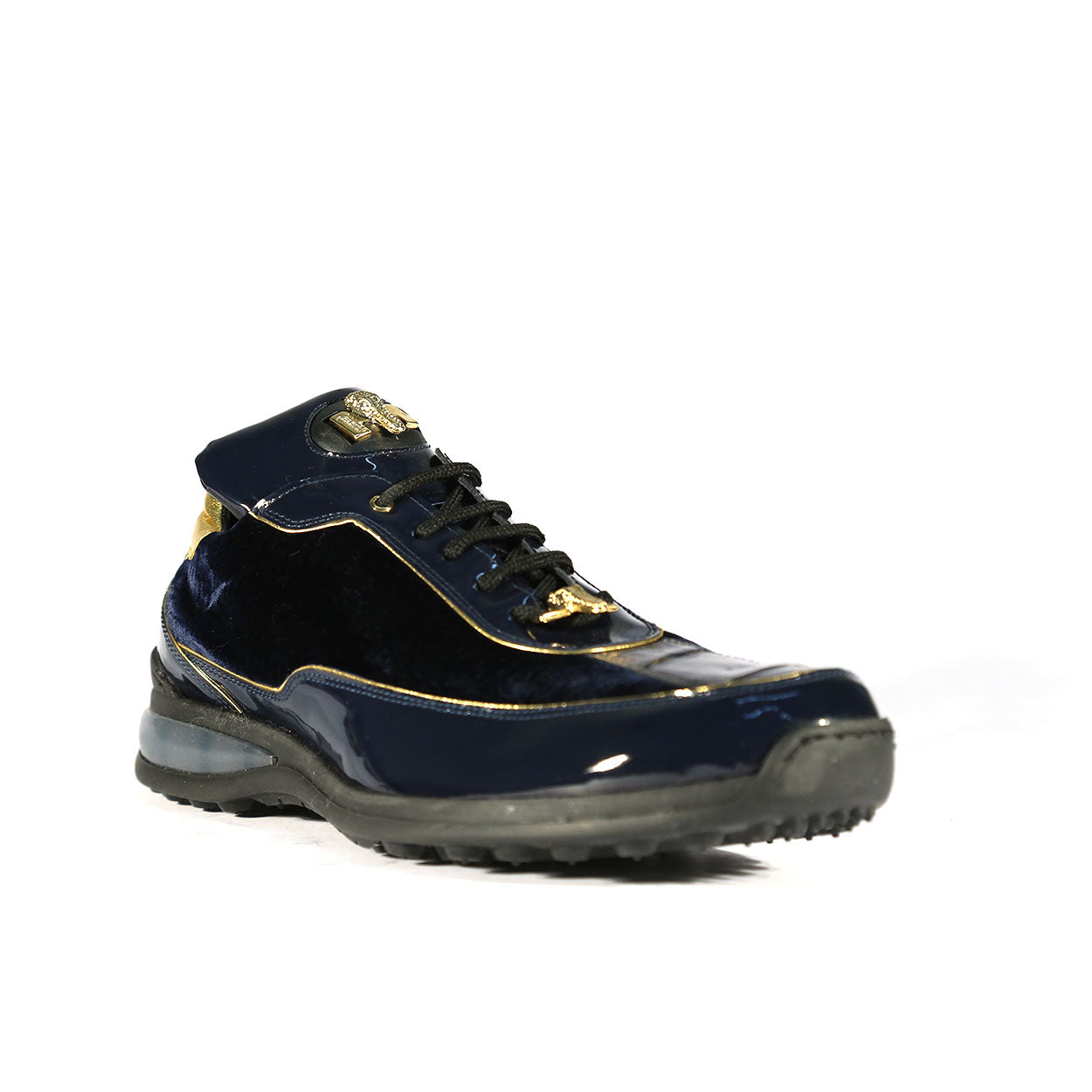 Mauri 8420 Bubble Men's Shoes Gold & Wonder Blue Exotic Crocodile / Velvet / Patent Leather Casual Sneakers (MAS5411)