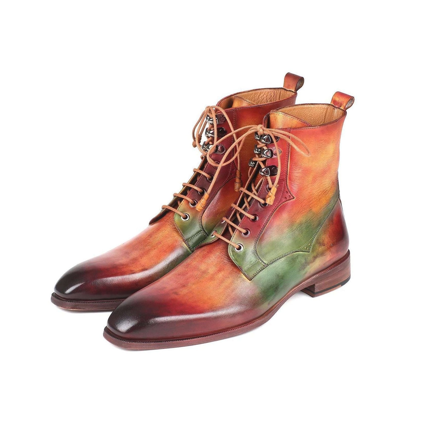 Paul Parkman Handmade Designer Shoes Men's Green, Camel & Bordeaux Calfskin Boots BT533SPR (PM5701)