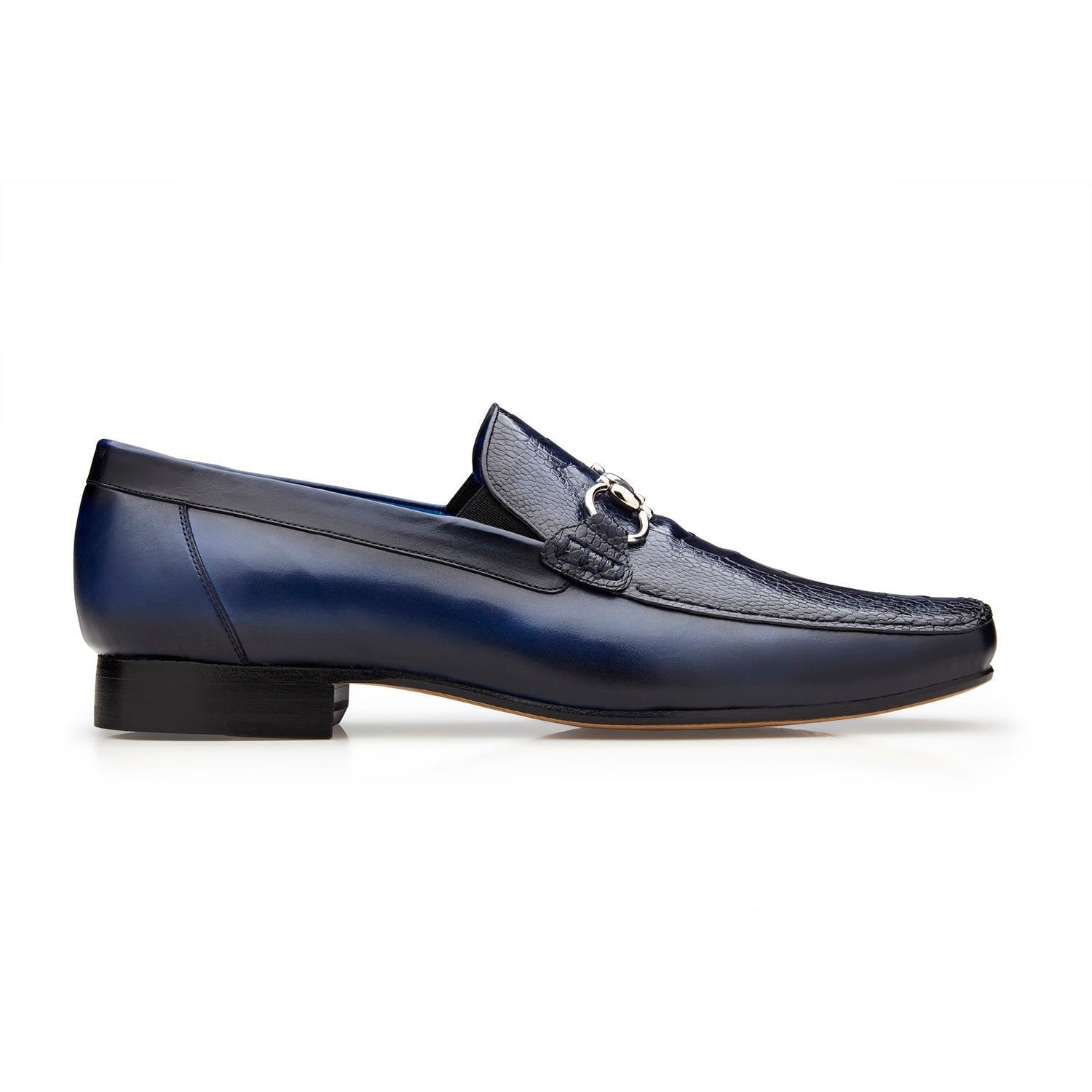 Belvedere Bruno 1026 Men's Shoes Navy Exotic Ostrich / Calf-Skin Leather Horsebit Split-Toe Loafers (BV3074)