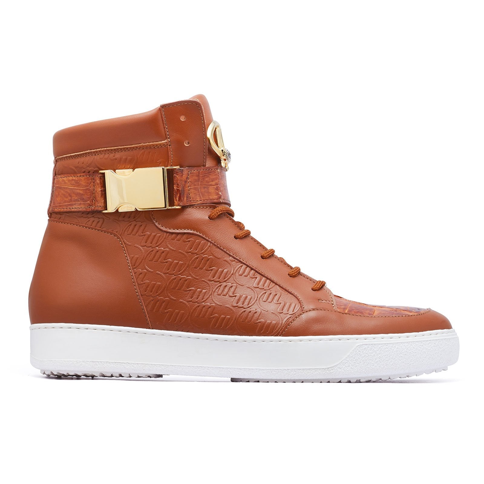 Mauri Hitman 8500 Men's Shoes Cognac Exotic Crocodile / Nappa Leather High-Top Sneakers (MA5277)