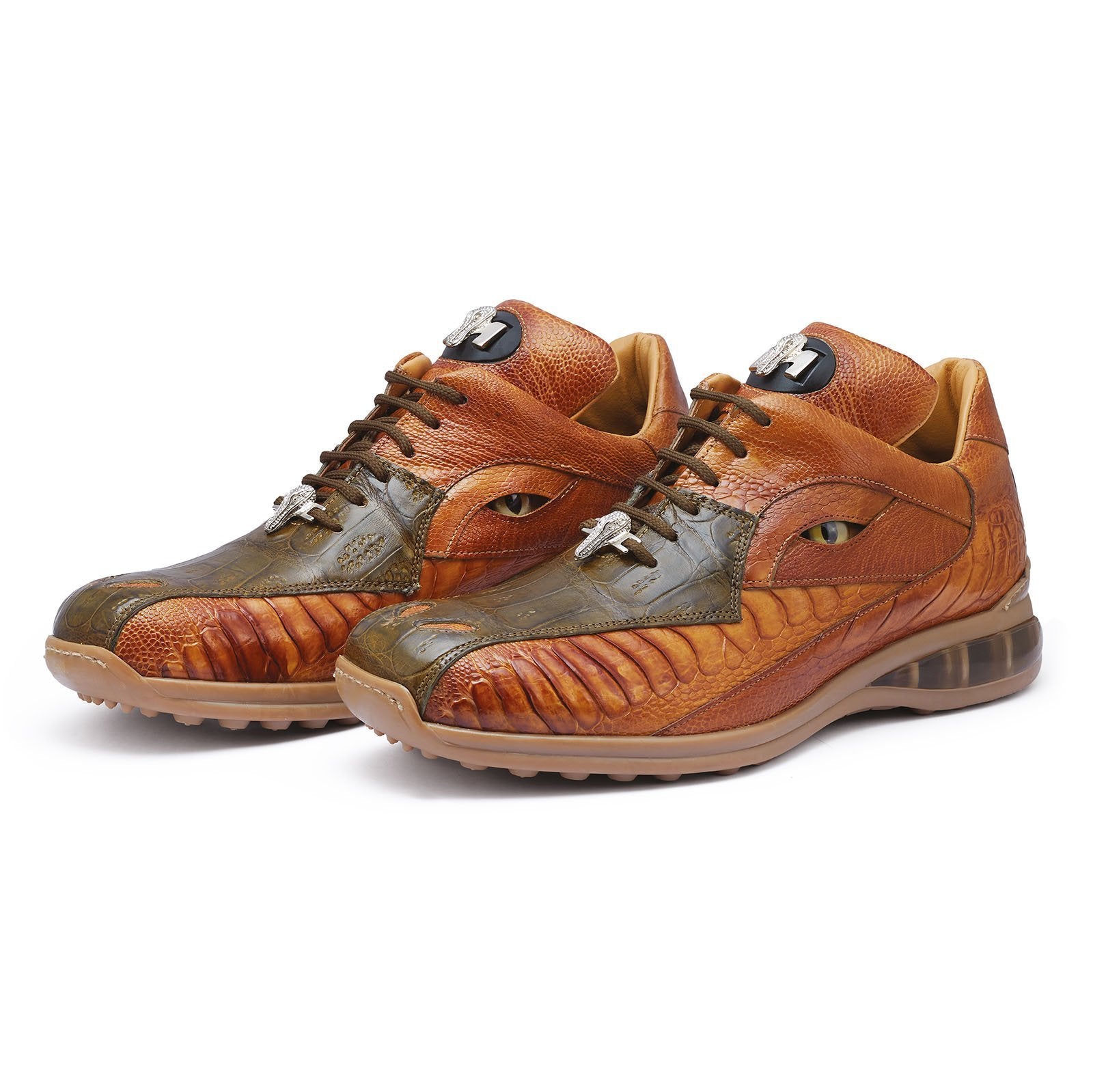 Mauri Apocalypse 8596 Men's Shoes Olive & Mustard Exotic Crocodile / Ostrich Leg Sneakers (MA5278)