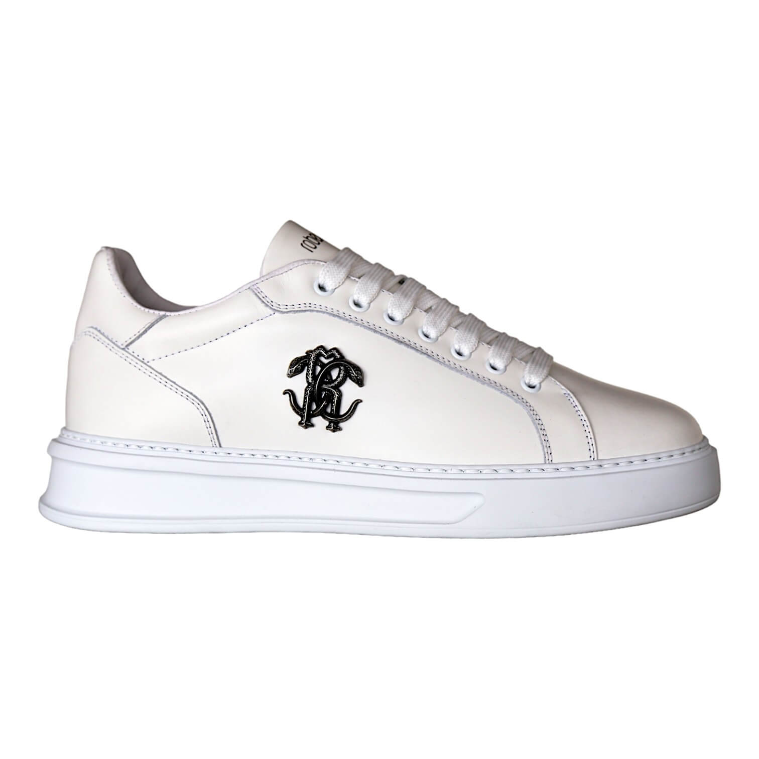 Roberto Cavalli 22535-C Men's Shoes White Calf-Skin Leather Casual Sneakers (RC1001)