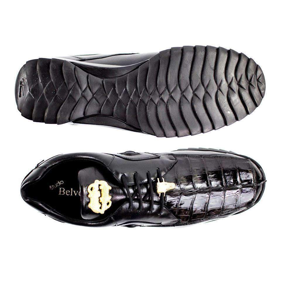 Belvedere Vasco Mens Black Genuine Hornback Crocodile & Soft Calf Sneakers 336122 (BV2205)