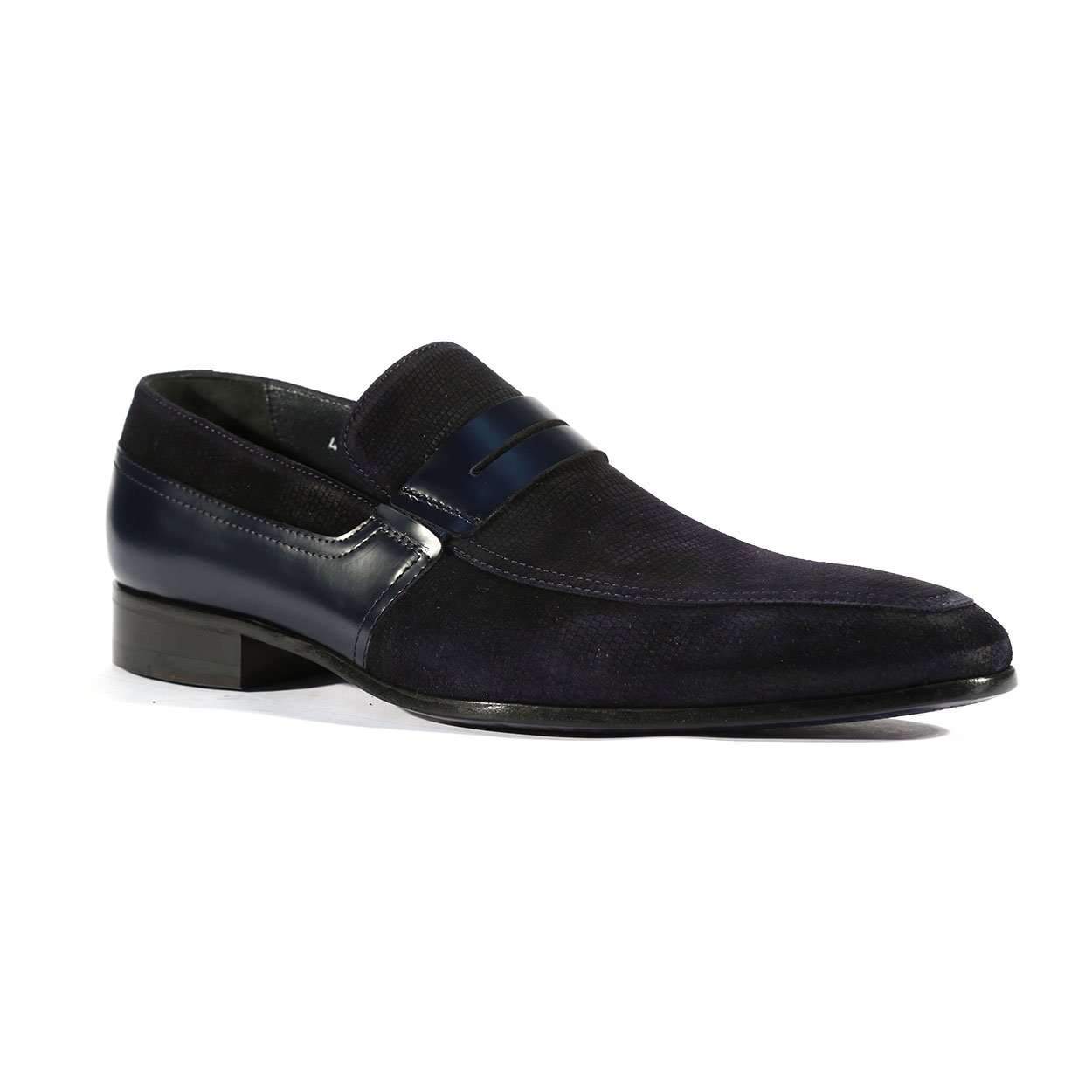 Corrente C143-4127 Men's Designer Shoes Navy Lizard Print / Suede / Calf-Skin Leather Loafers (CRT1014)