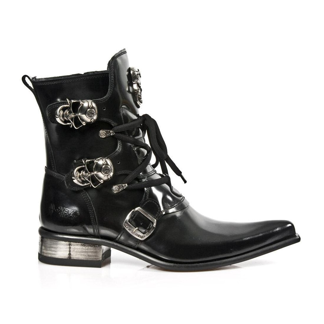 New Rock M-2284-C10 Men's Designer Shoes Black Calf-Skin Leather Ankle Boots (NRS1271)