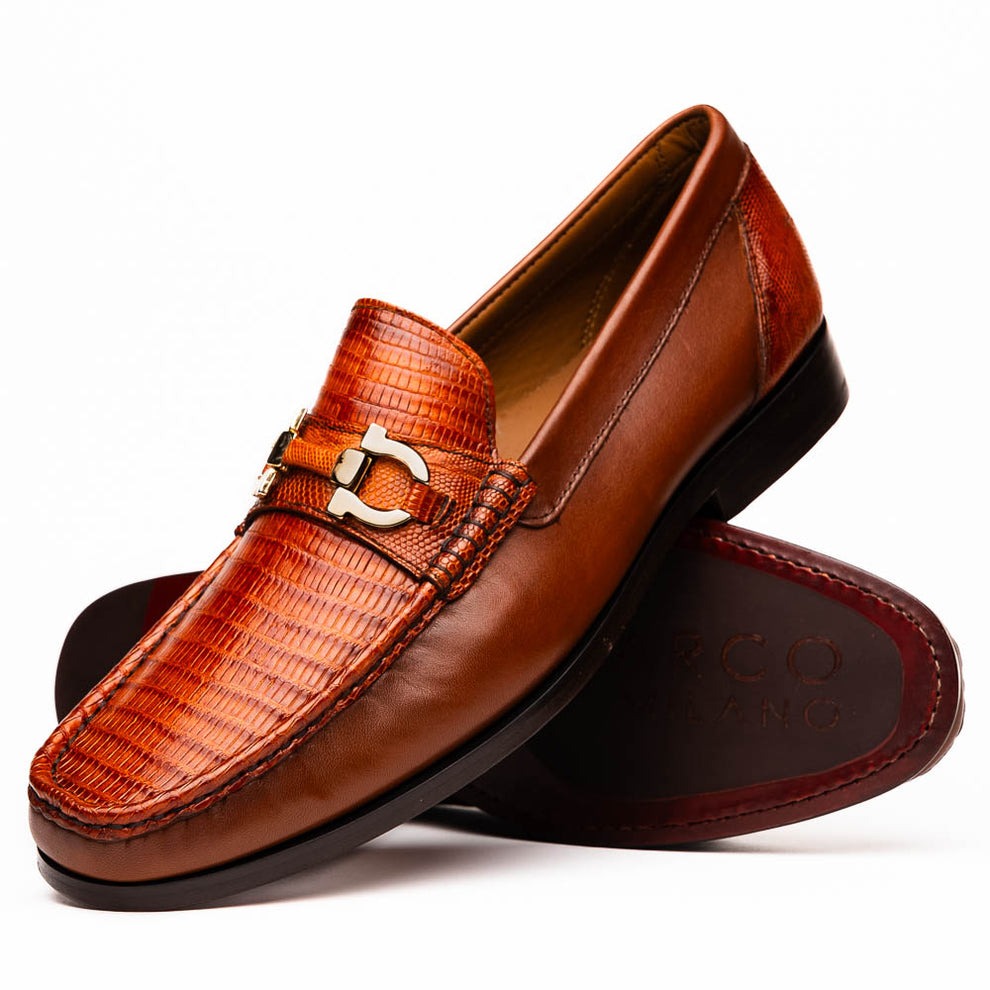 Marco Di Milano Enzo Men's Shoes Black Genuine Lizard Horsebit Loafers (MDM1156)