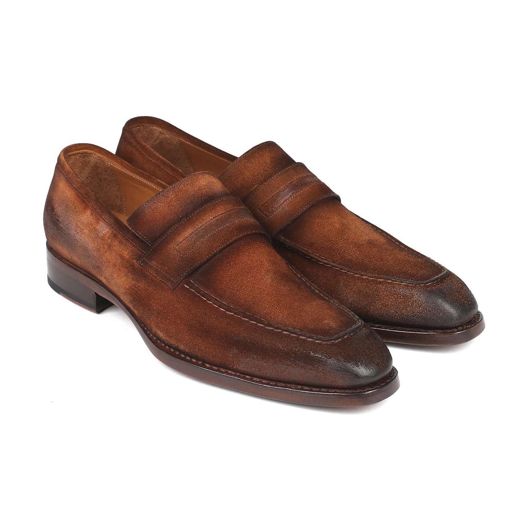 Paul Parkman Handmade Designer Shoes Men's Brown Antique Suede Goodyear Welted Loafers 36AQ17 (PM5907)