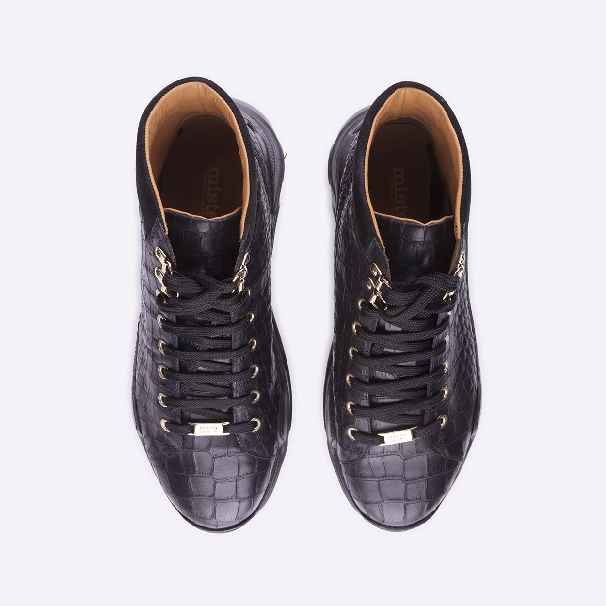 Mister 39634 Anca Men's Shoes Black Crocodile Print / Calf-Skin Leather Casual Sneakers (MIS1044)