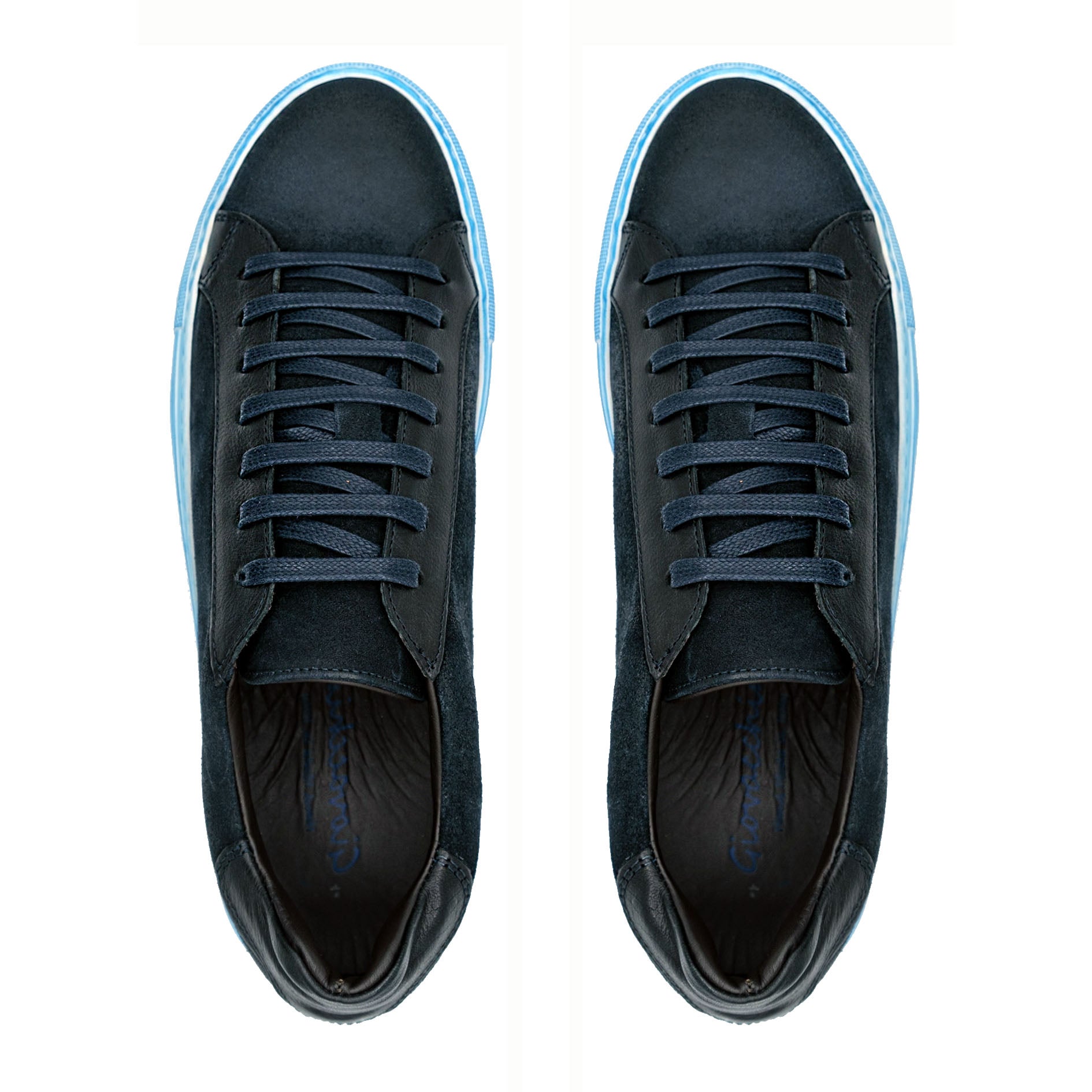 Giovacchini Rino Men's Shoes Antique Blue Suede / Calf-Skin Leather Casual Sneakers (GVCN1000)