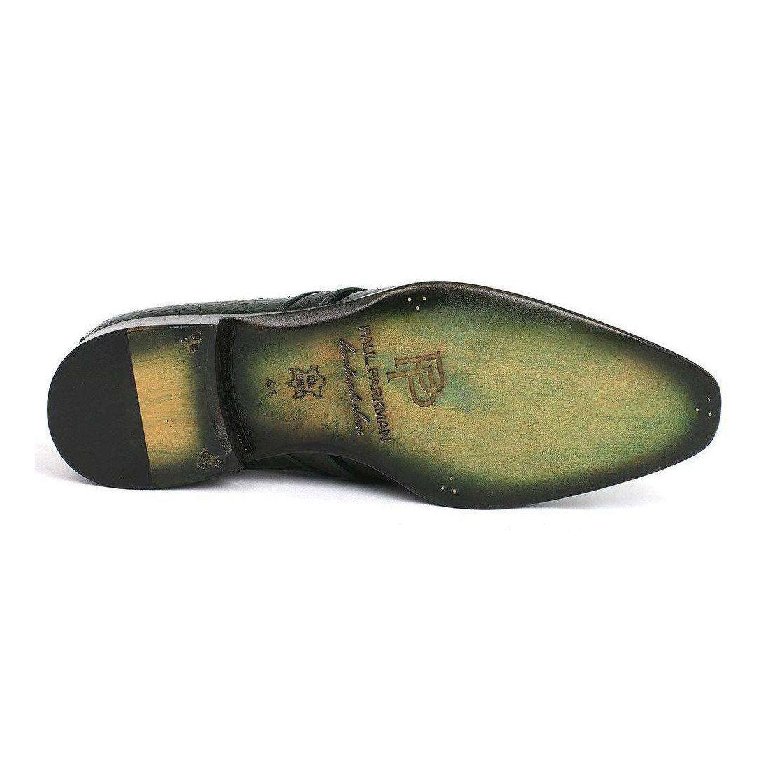 Paul Parkman Handmade Designer Shoes Exotic Skin hand Painted Green Loafers (PM5467)