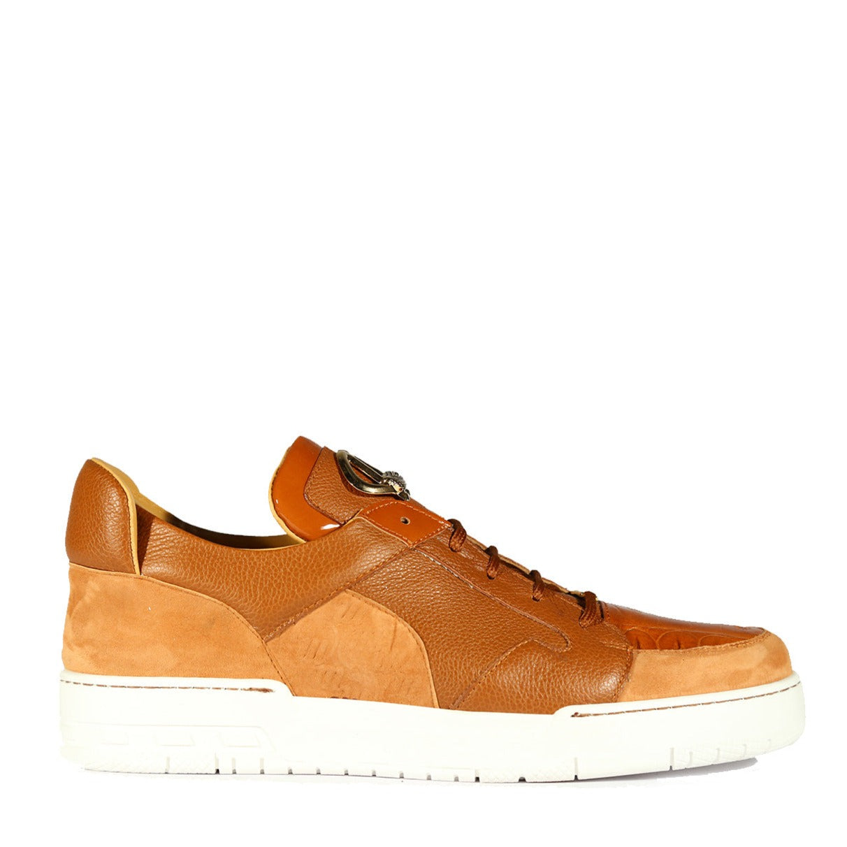 Mauri 8412/S Boss Men's Shoes Cognac & Gold Exotic Crocodile / Suede / Patent Leather Casual Sneakers (MAS5334-S)