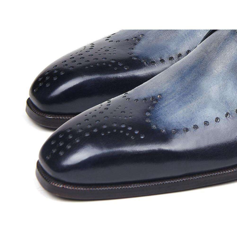 Paul Parkman Handmade Designer Shoes Wingtip Single Monkstraps Navy Loafers (PM5502)