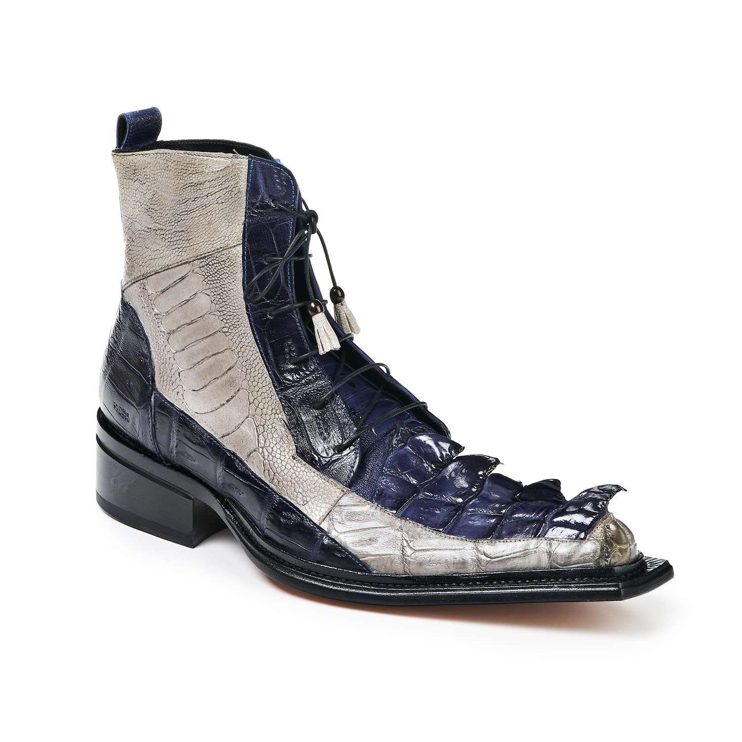 Mauri 44187 Dragon Men's Designer Shoes Arce Raindrops and Wonder Blue Body Alligator / Ostrich Leg Boots (MA5012)