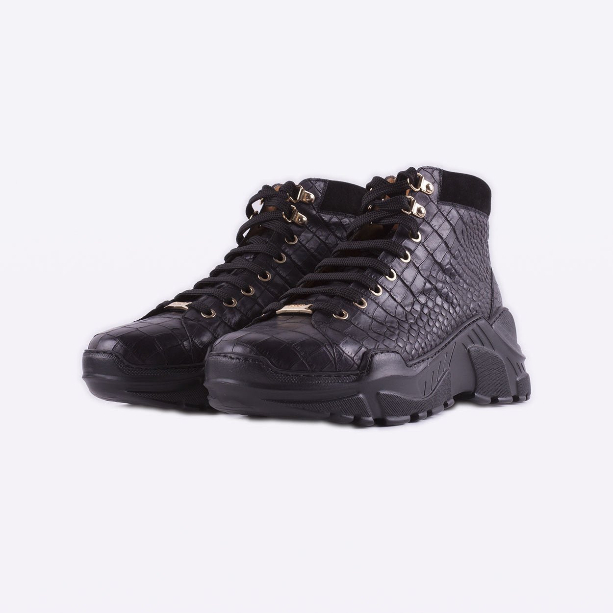 Mister 39634 Anca Men's Shoes Black Crocodile Print / Calf-Skin Leather Casual Sneakers (MIS1044)