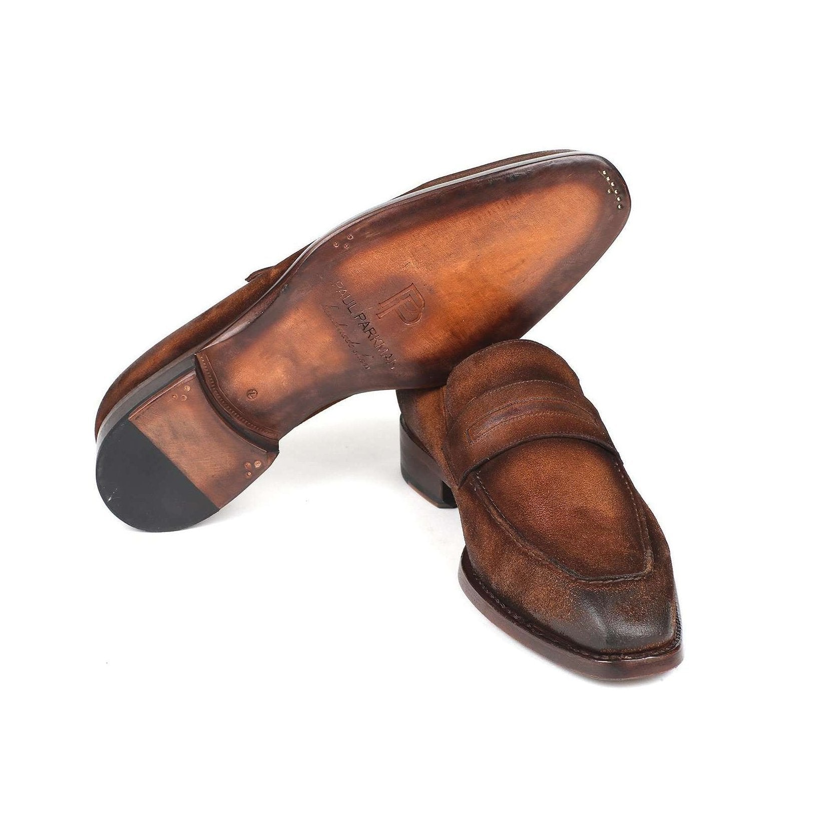 Paul Parkman Handmade Designer Shoes Men's Brown Antique Suede Goodyear Welted Loafers 36AQ17 (PM5907)