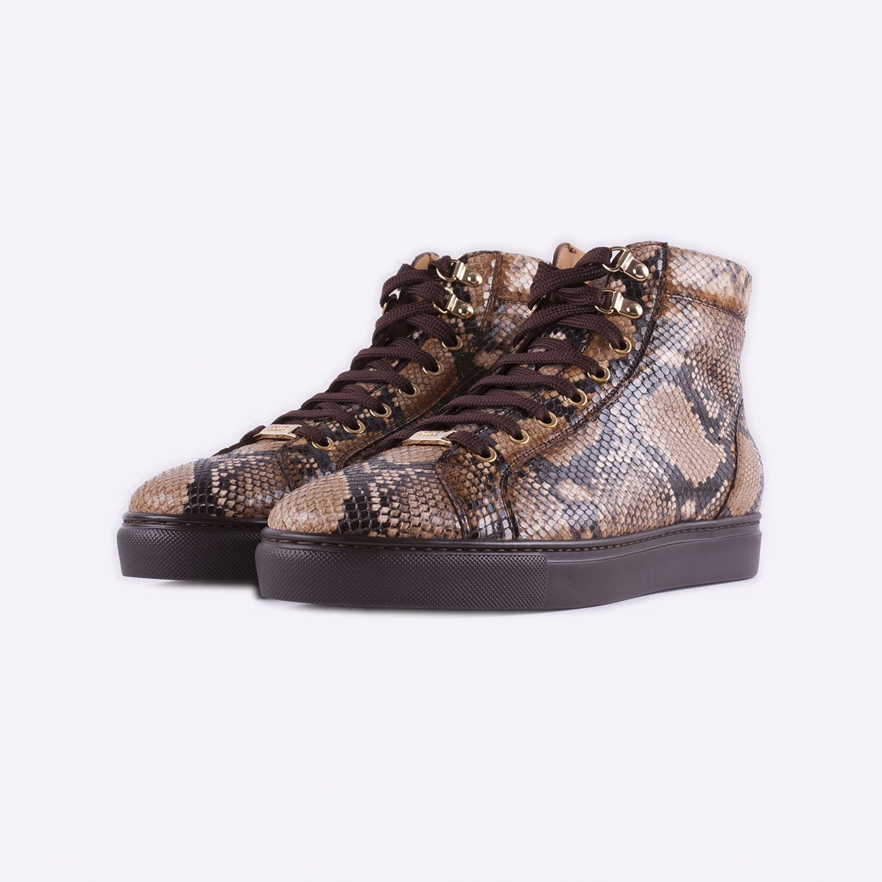 Mister 39598 Nabaz Men's Shoes Brown Python Print / Calf-Skin Leather High-Top Sneakers (MIS1030)