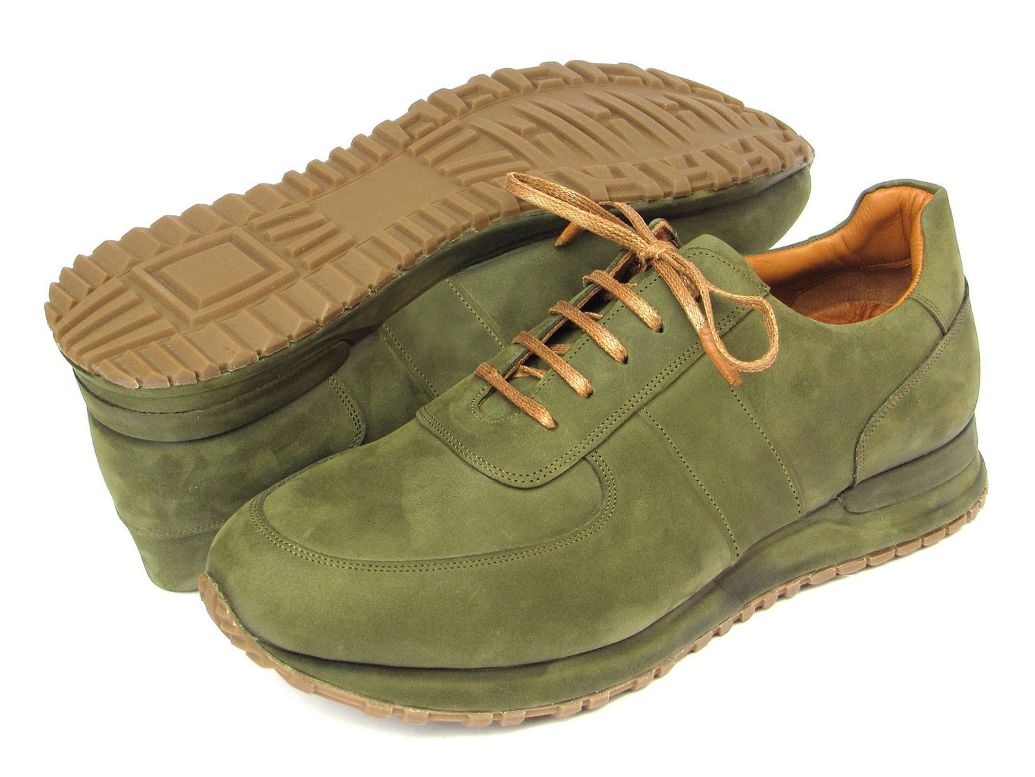 Paul Parkman LP207GRB Men's Shoes Green Nubuck Leather Sneakers (PM6430)