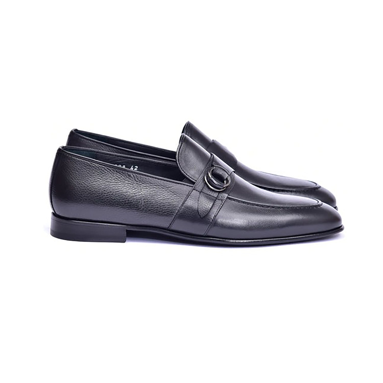 Corrente C00102-6628 Men's Shoes Black Calf-Skin Leather Side Buckle Loafers (CRT1478)