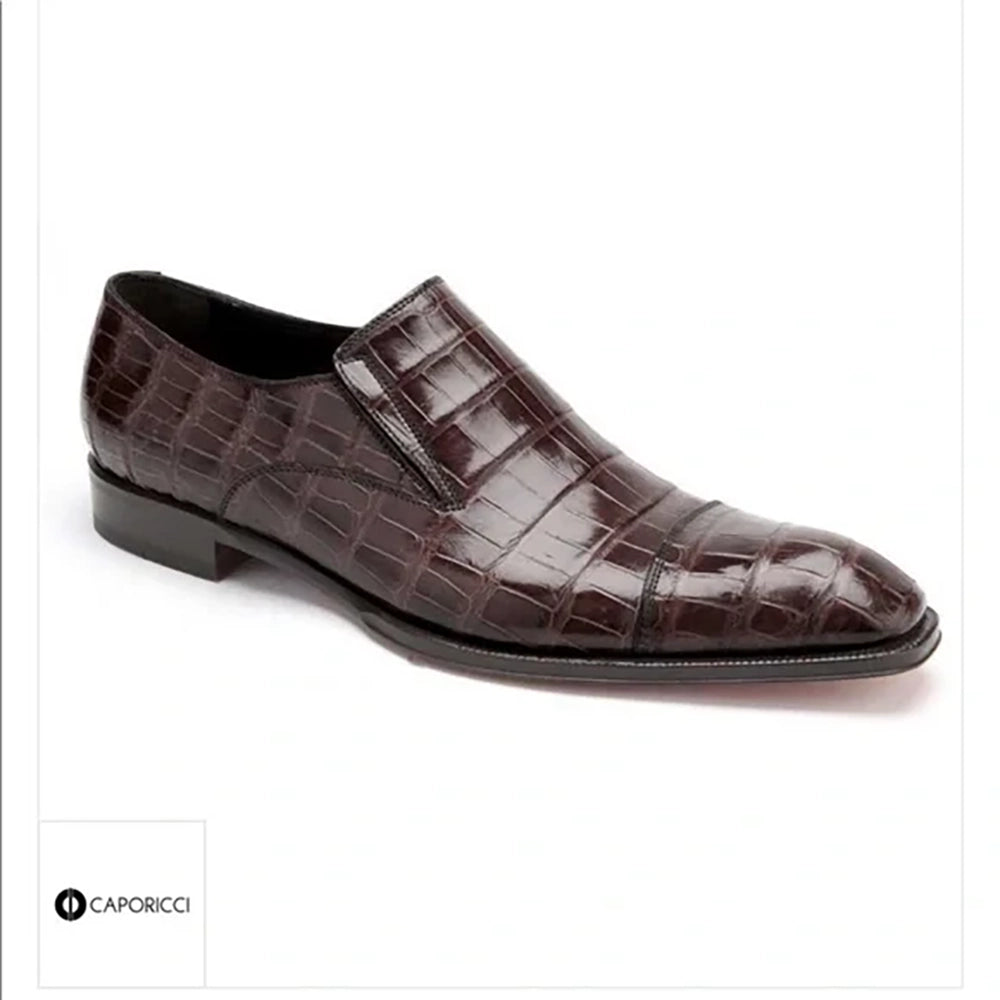 Caporicci Men's Luxury Italian Designer Shoes Brown Alligator Loafers 943 (CAP1028)