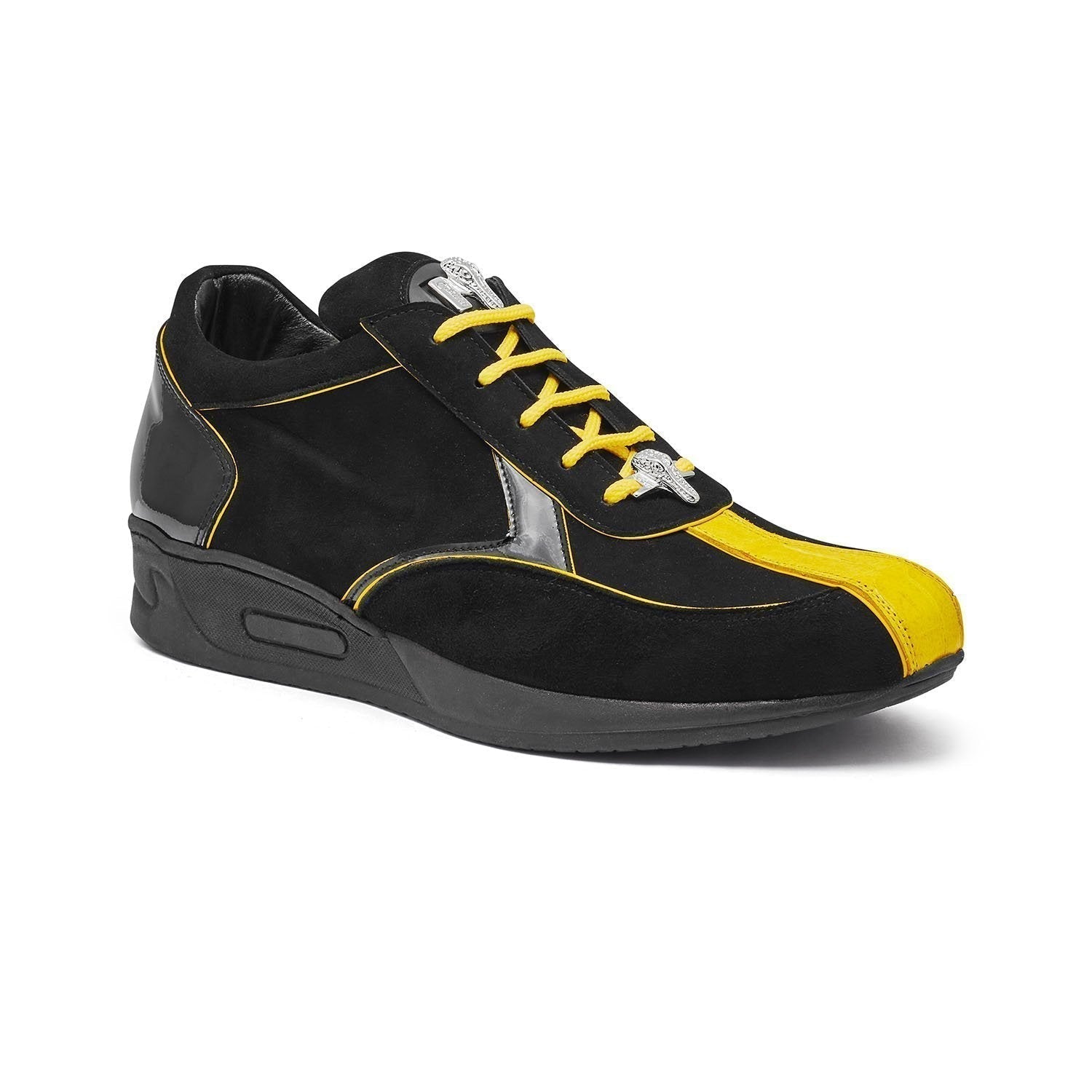 Mauri Jackpot M791 Men's Shoes Black & Yellow Exotic Crocodile / Suede / Patent Leather Sneakers (MA5348)