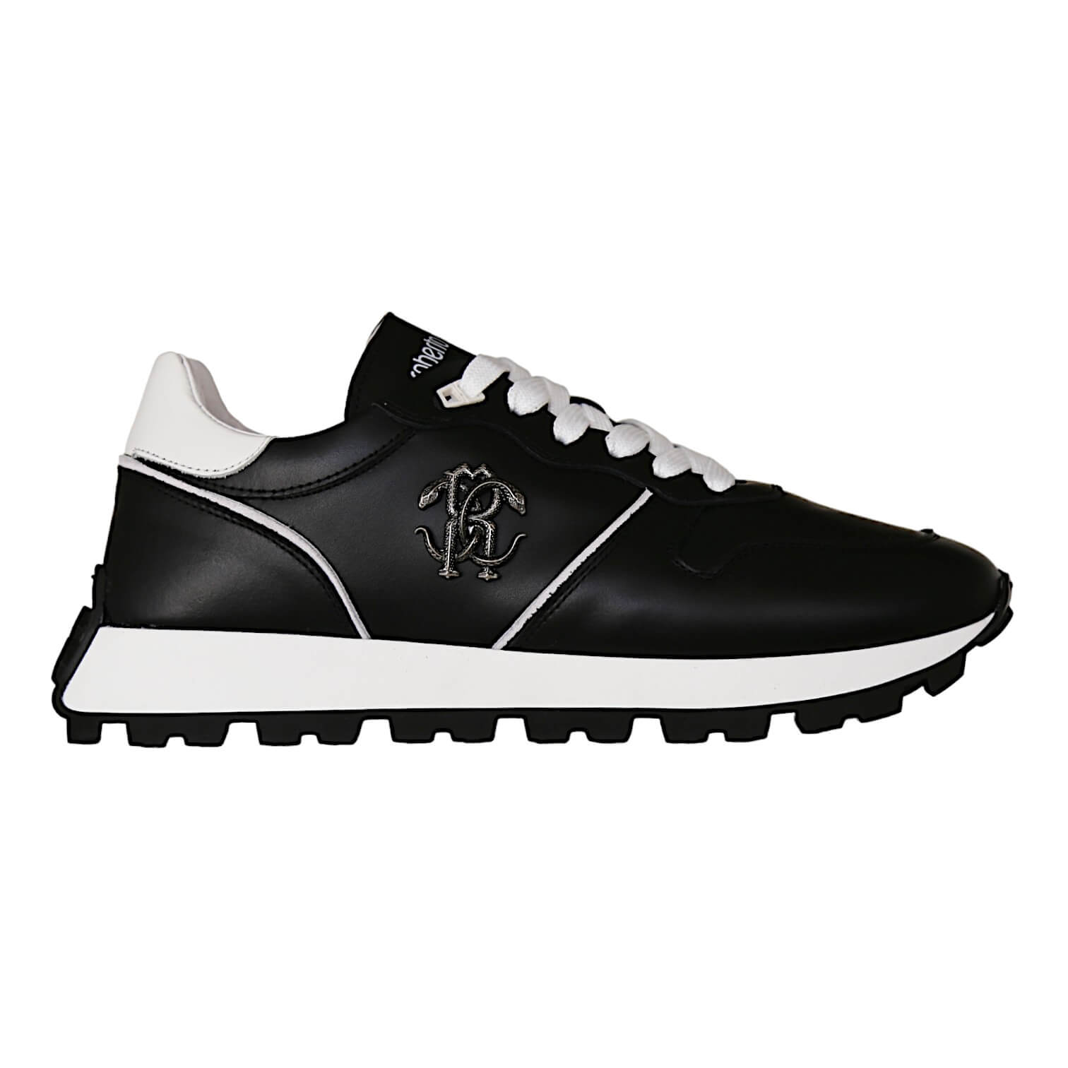 Roberto Cavalli 22541-A Men's Shoes Black Calf-Skin Leather Casual Sneakers (RC1003)