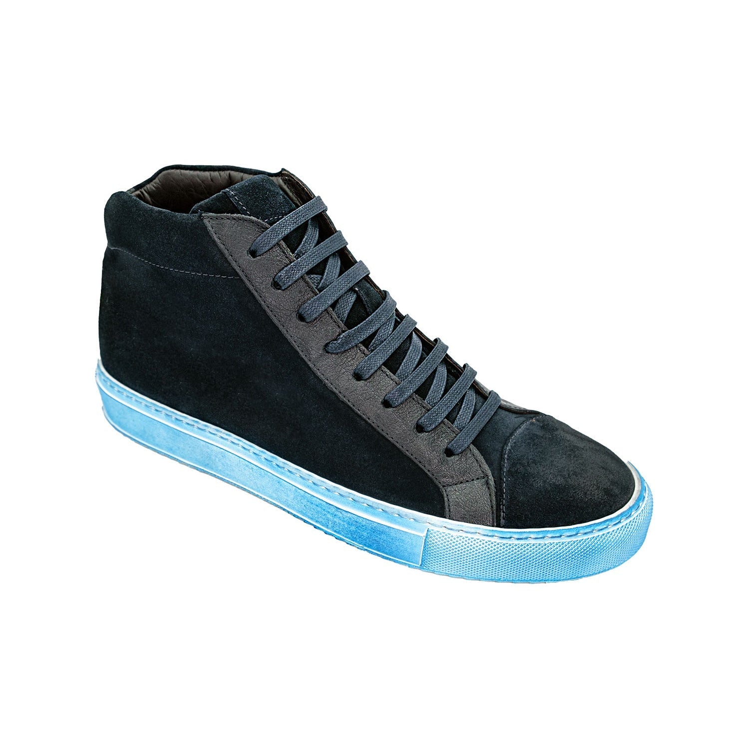 Giovacchini Ruben Men's Shoes Antique Blue Suede / Calf-Skin Leather High-Top Sneakers (GVCN1003)