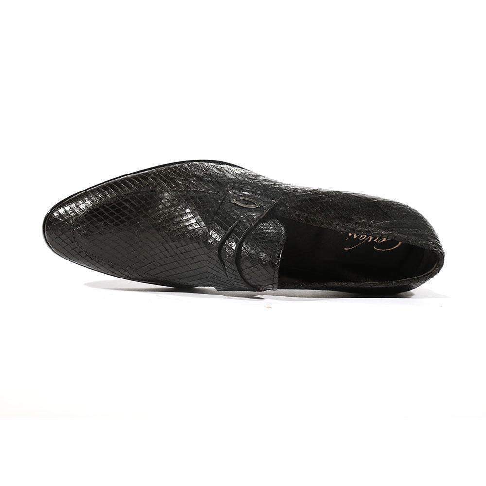 Corvari Designer Men's Designer Shoes Rio Black Snake Textured Leather Loafers (COR1005)