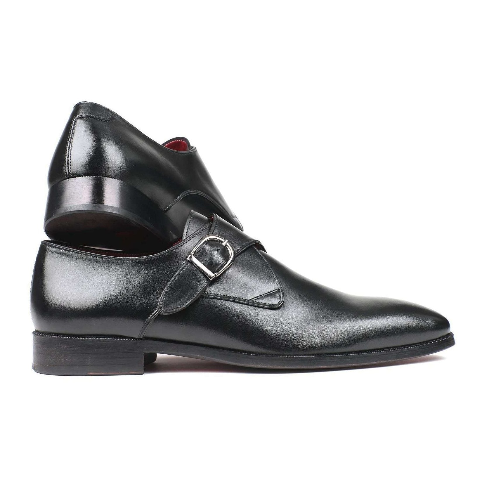 Paul Parkman Handmade Designer Shoes Black Leather Single Monkstraps Loafers (PM5863)