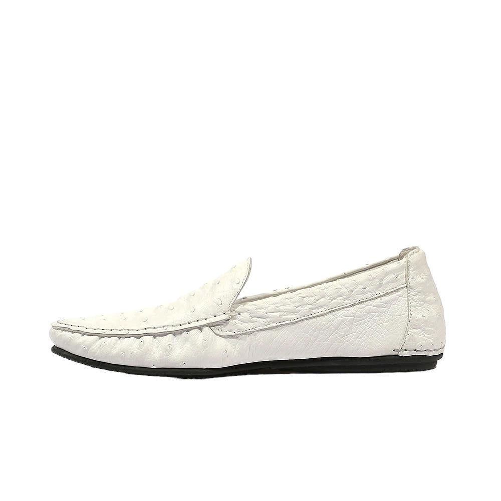 Cesare Paciotti Luxury Italian Men's Struzzo Ostrich Skin Bianco White Moccassins (CPM5369)