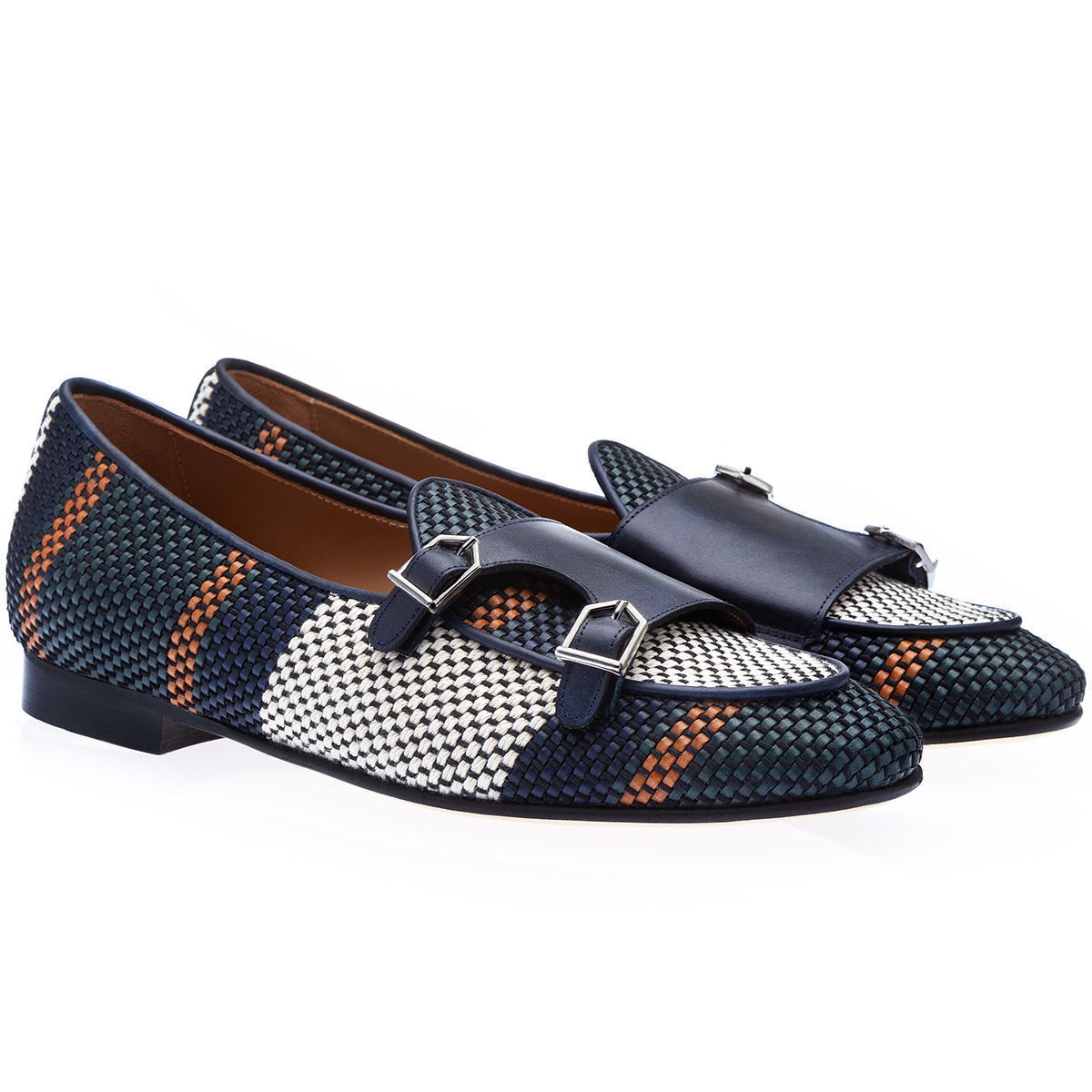 SUPERGLAMOUROUS Tangerine 7 Tetris Men's Shoes Multi-Color Hand-Loomed Leather Monk-Straps Belgian Loafers (SPGM1137)