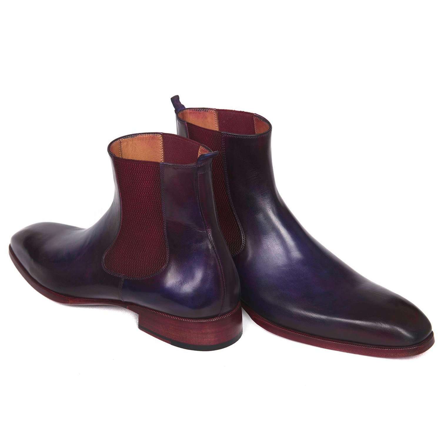 Paul Parkman Handmade Designer Shoes Navy & Purple Chelsea Boots (PM5602)