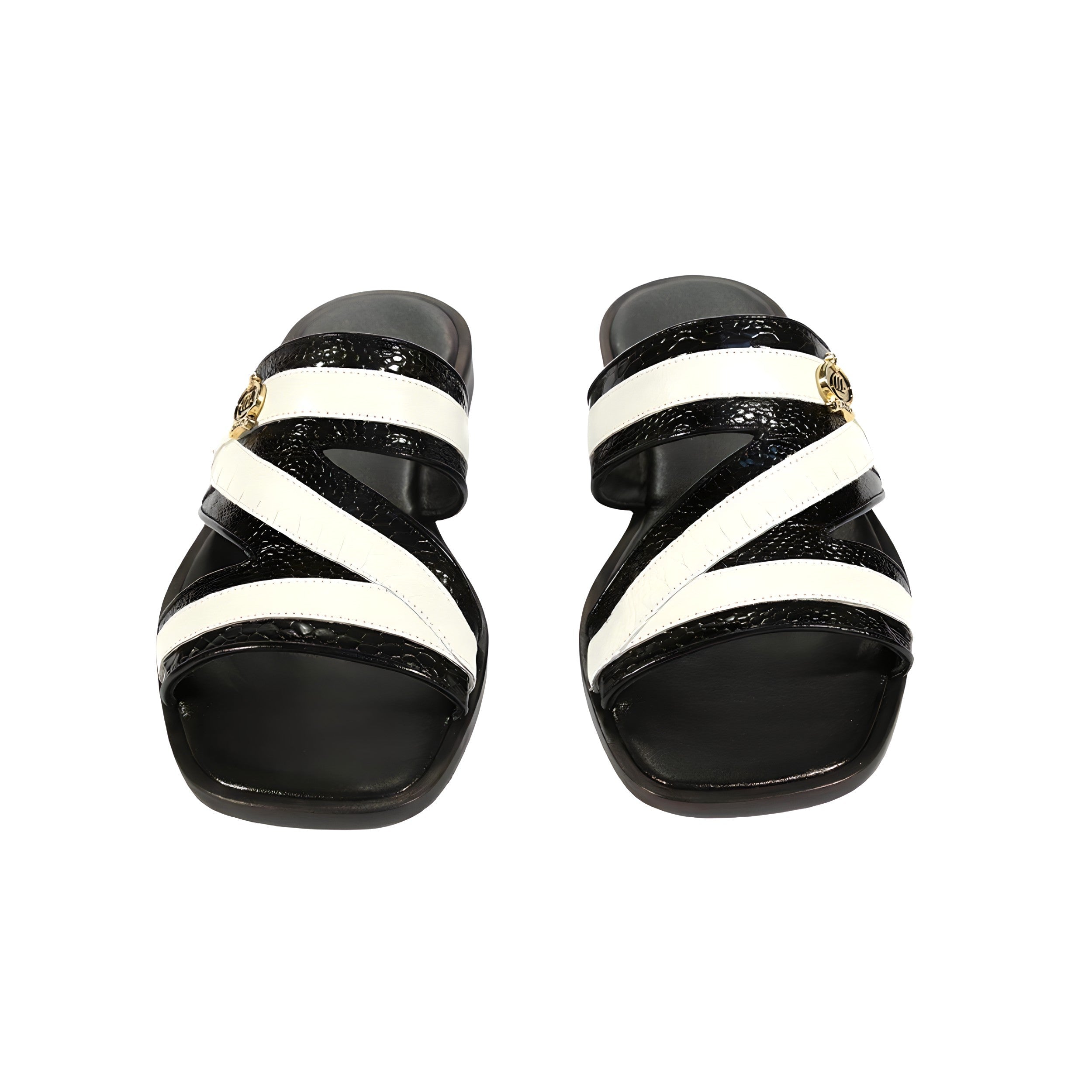 Mauri 5068 Sarasota Men's Shoes Black & White Exotic Ostrich Sandals (MAS5116-B)