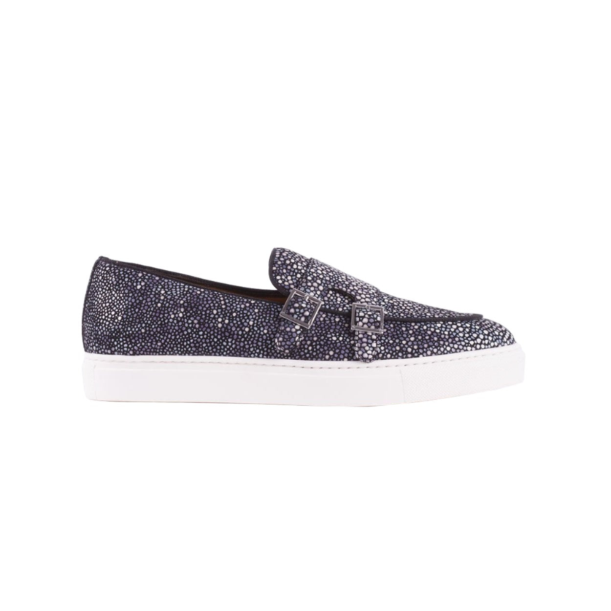 Mister 40152 Ancil Men's Shoes Gray Stringray Print / Suede Leather Monk-Straps Loafers (MIS1019)