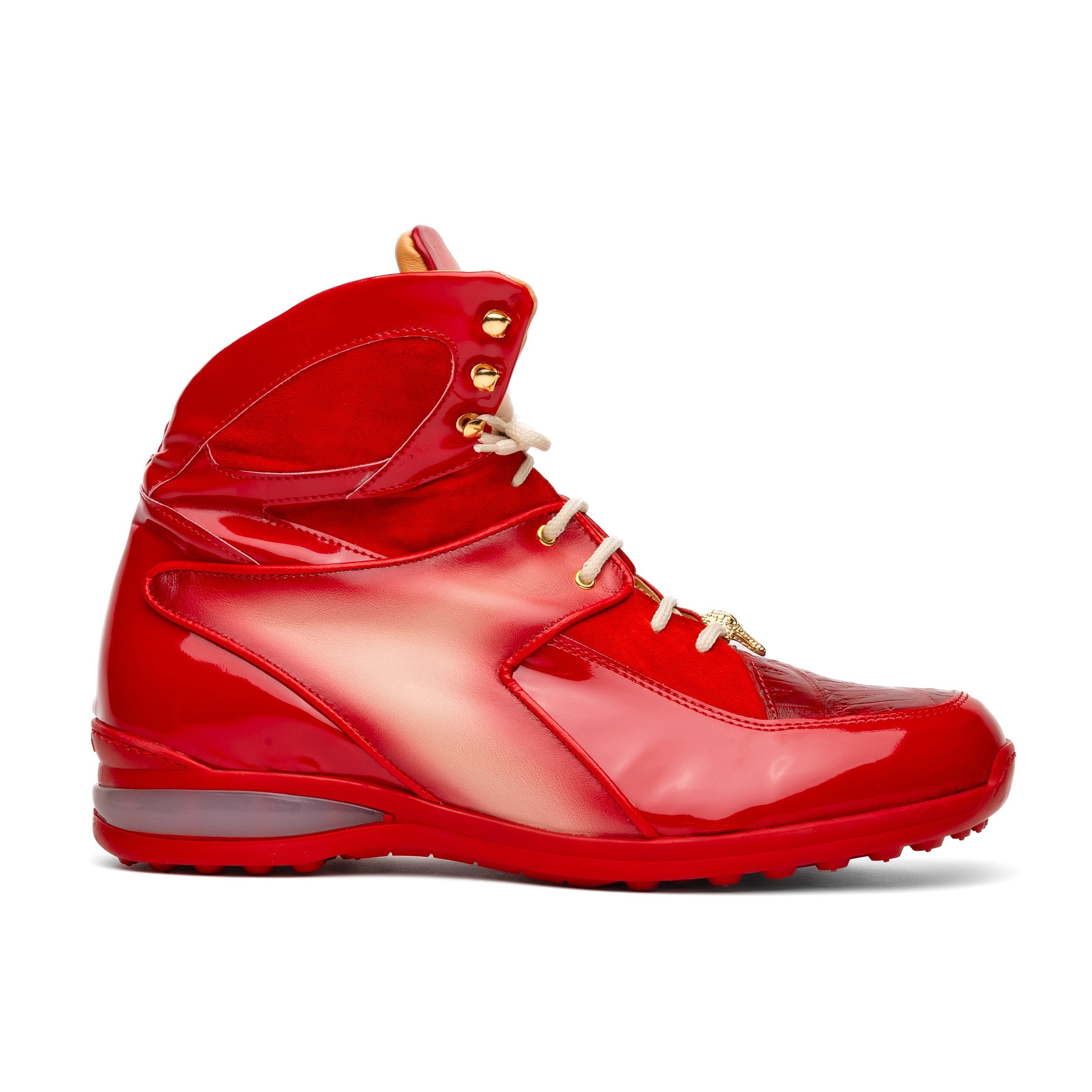 Mauri Diamond 8402 Men's Shoes Red & Cream with Red Finish Exotic Crocodile / Suede / Nappa / Patent Leather High-Top Sneakers (MA5624)