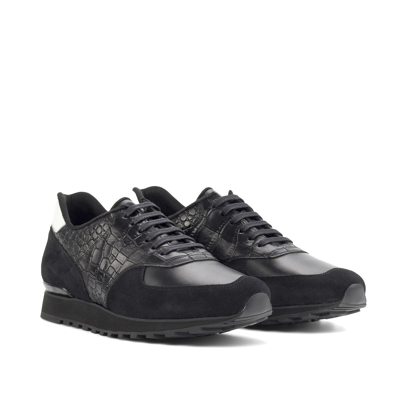 Ambrogio Bespoke Men's Shoes Black & White Multi-Material Jogger Sneakers (AMB2259)