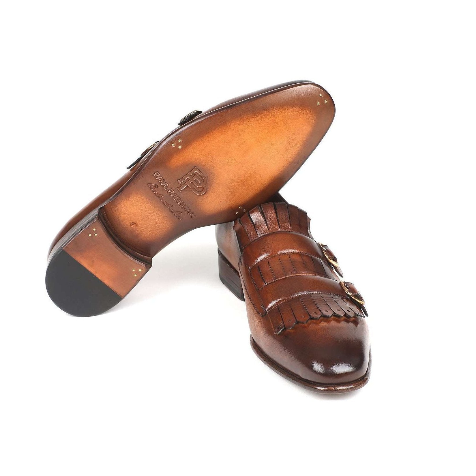 Paul Parkman Handmade Designer Shoes Men's Brown Double Monkstraped Calfskin Loafers ST37VF (PM5716)