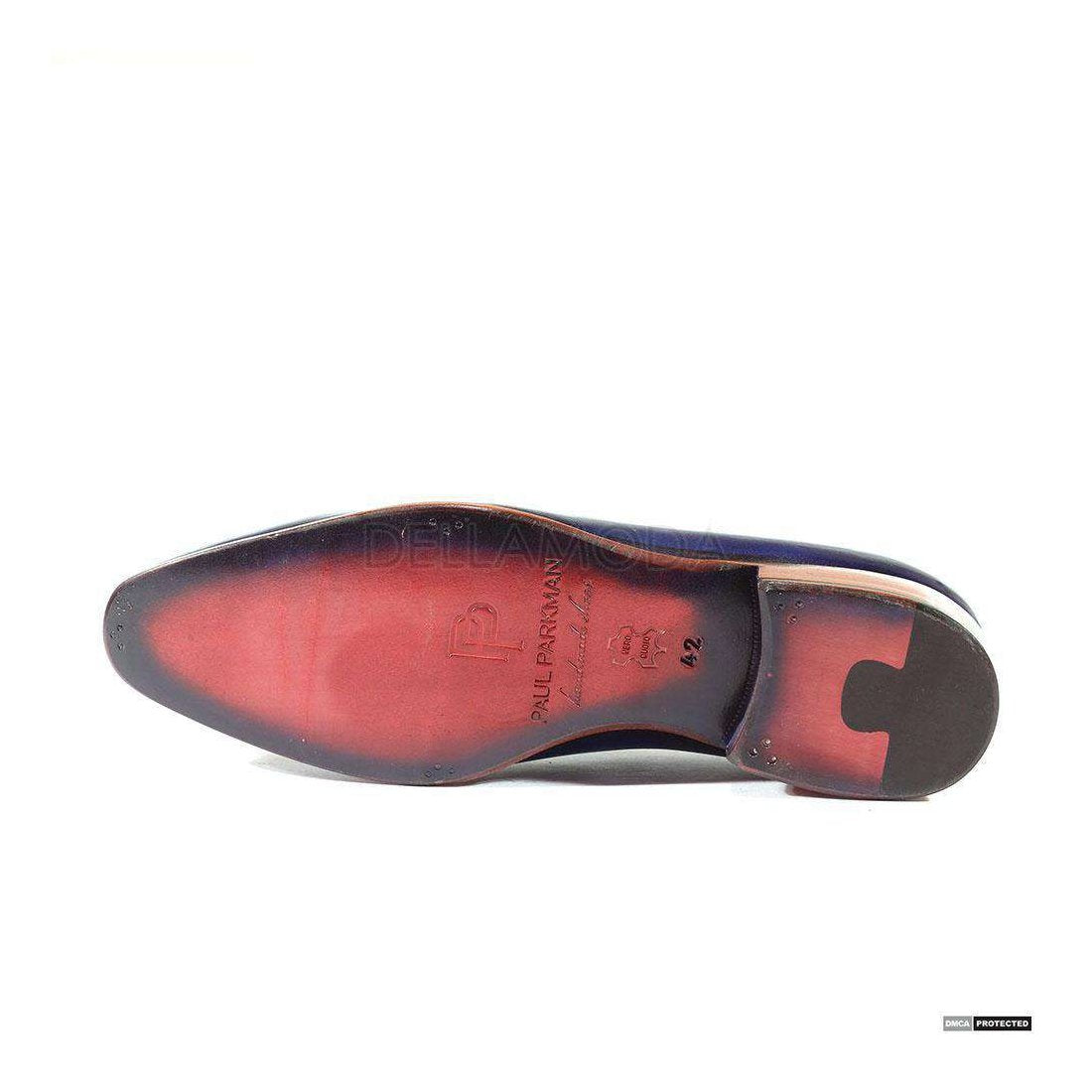 Paul Parkman Handmade Designer Shoes Handmade Men's Designer Shoes Stitched Hand-Painted Navy / Blue Loafers (PM1002)