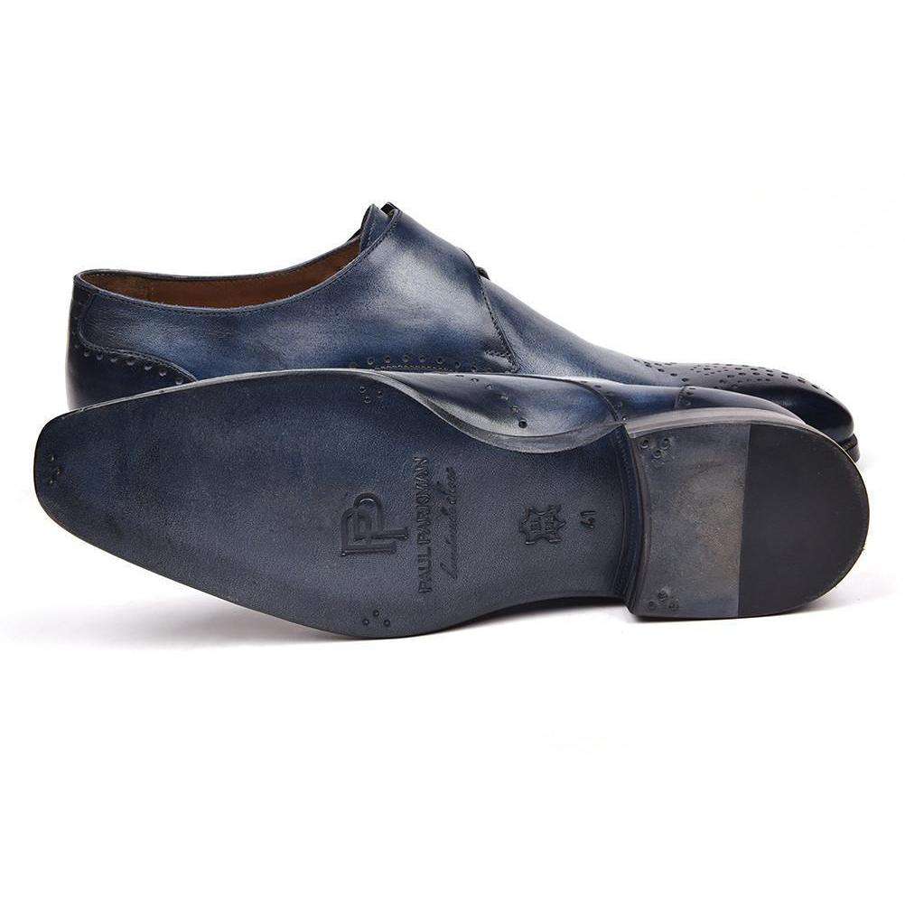 Paul Parkman Handmade Designer Shoes Wingtip Single Monkstraps Navy Loafers (PM5502)