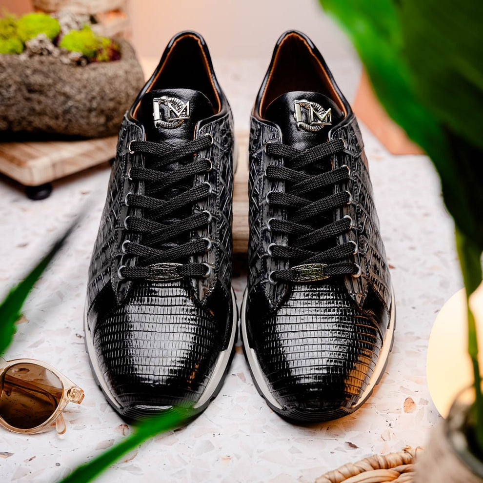 Marco Di Milano Portici Men's Shoes Wine & Black Exotic Lizard / Crocodile Casual Sneakers (MDM1016)