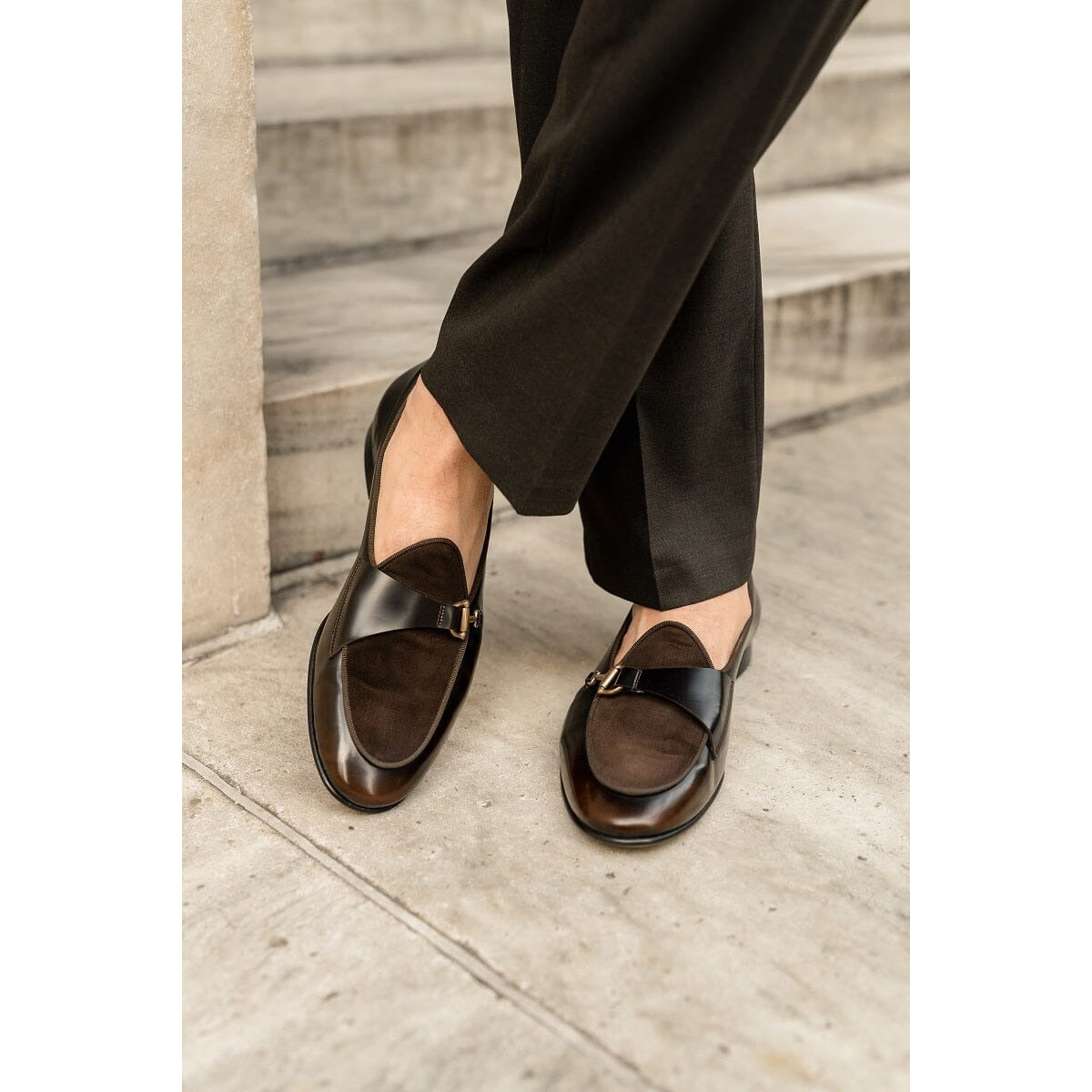 SUPERGLAMOUROUS Tangerine 12 Men's Shoes Cocoa Suede / Calf-Skin Leather Formal Belgian Loafers (SPGM1273)