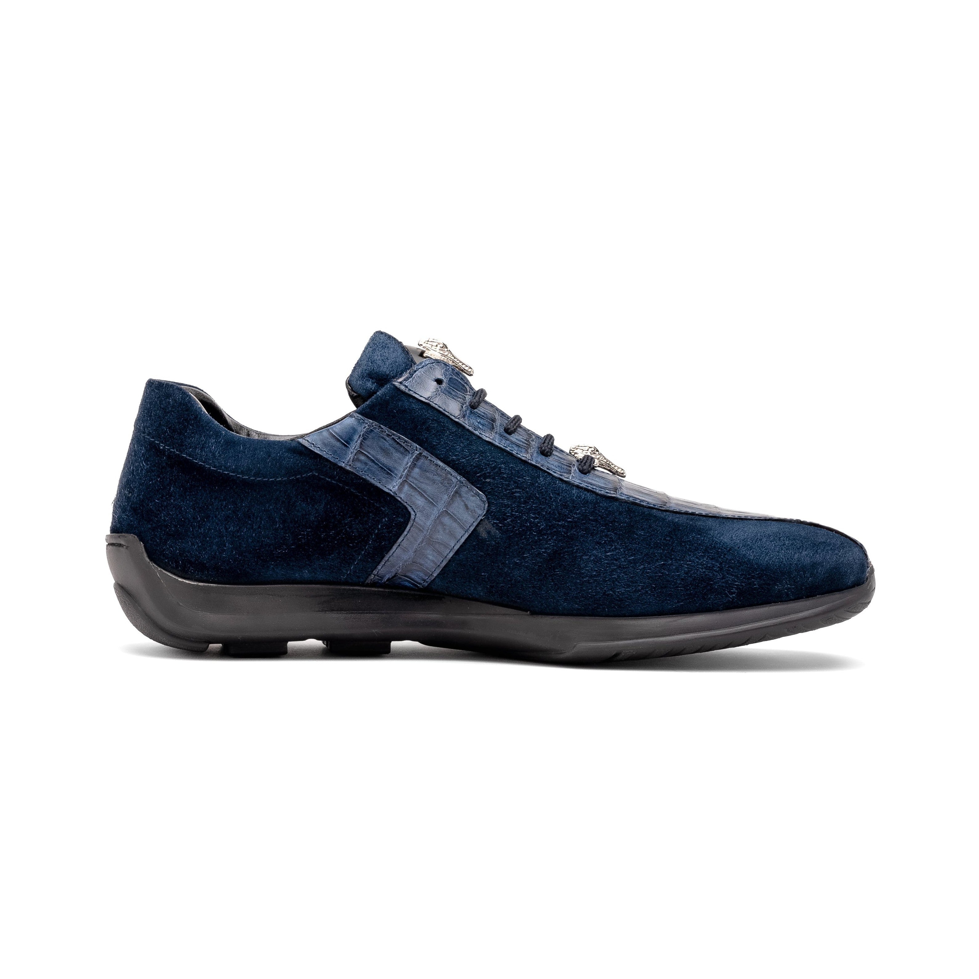 Mauri Wisdom 9145-1 Men's Shoes Wonder Blue Exotic Crocodile / Suede Leather Casual Sneakers (MA5551)