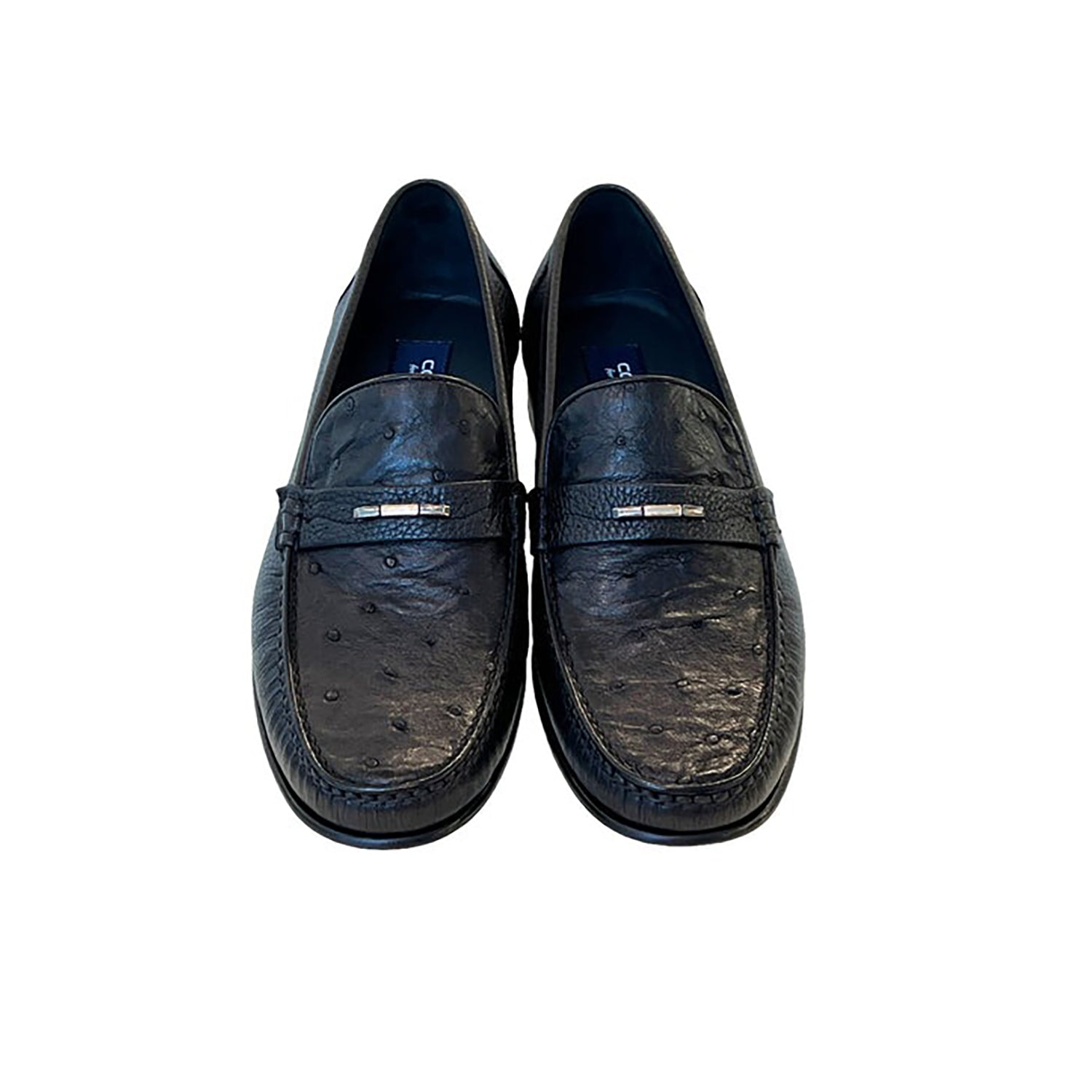 Corrente C0014051-3898Ost Men's Shoes Black Exotic Ostrich / Deer-Skin Moccasin Loafers (CRT1471)