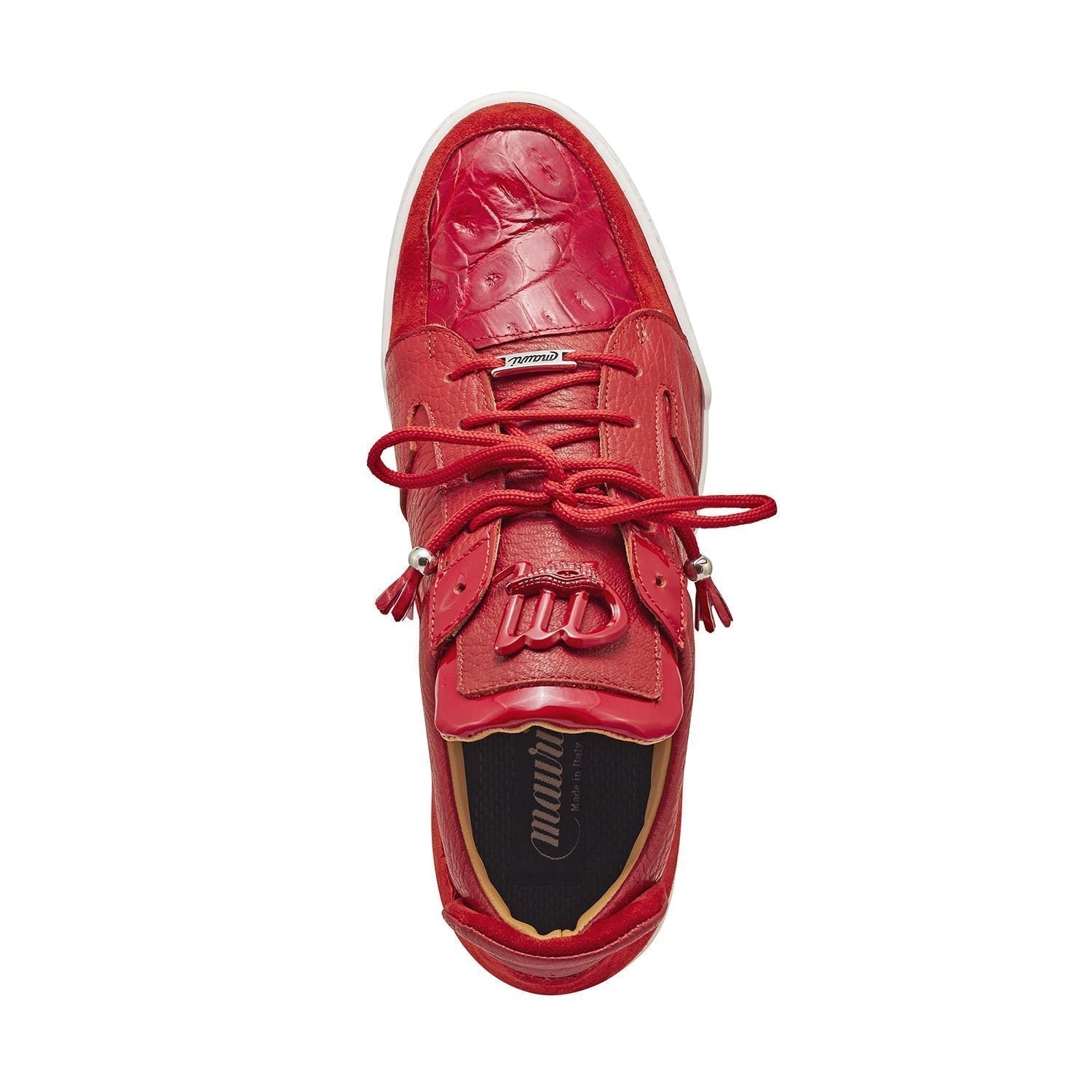 Mauri 8412 Boss Men's Shoes Red Exotic Crocodile / Suede / Patent Leather Casual Sneakers (MA5335)
